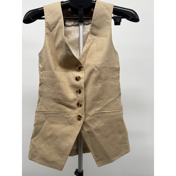 Veronica Beard Jackets & Blazers - Veronica Beard Life Linen Blend Vest Tan Luxury Button Front Cinch Back Size 0